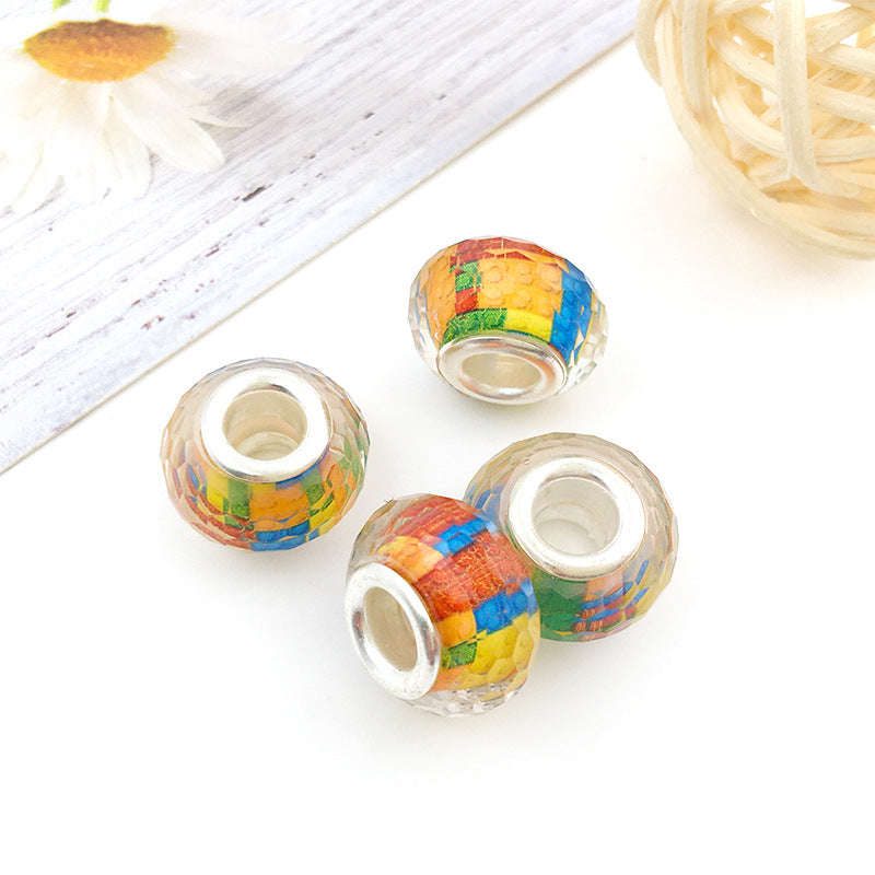 Wholesale 50PCS 8x14mm Resin Rainbow Big Hole Beads